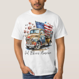 T-shirt Vintage Truck drapeau américain Juillet 4