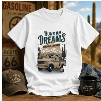 T-shirt 'Vintage Truck Rijdt op Dromen en Benzine'