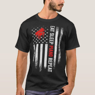 T-shirt Vintage USA American Drapeau Manger Dormir Piano R