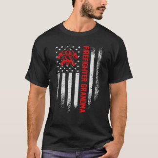 T-shirt Vintage USA American Flag Firefighter Grandma Silh