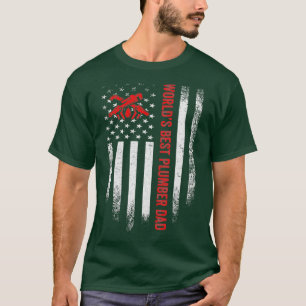 T-shirt Vintage USA American Flag Worlds Best Plumber