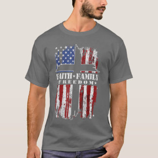 T-shirt Vintage USA Flag Faith Family Freedom Patriotic Ch