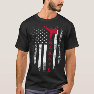 T-shirt Vintage Usa Red White Karate American Flag Cool