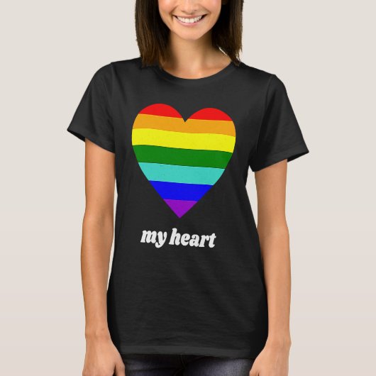 T-shirt Vintage Valentine Rainbow My Heart (Devant)