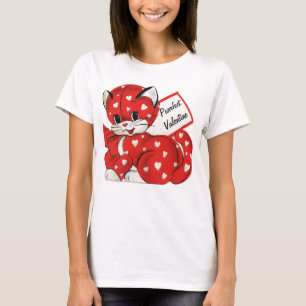 T-shirt Vintage Valentine Red Chat White Hearts Retro Love