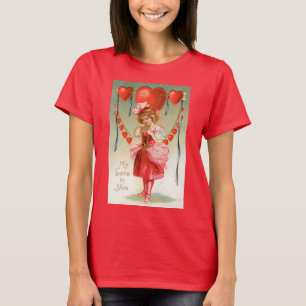 T-shirt Vintage Valentines Day, Victorian Girl with Heart