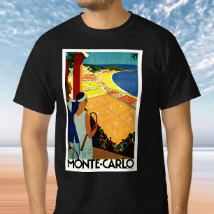 T-shirt Vintage voyage, Tennis, Sports, Monte Carlo Monaco