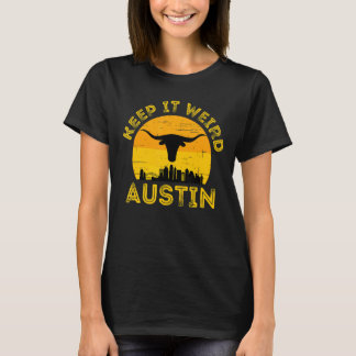 T-shirt Vintge Austin Texas Keep It Weird Longhorn Sunset