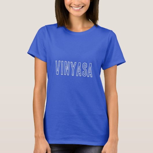 T-shirt Vinyasa Yoga Typographie blanche sur Blue (Devant)