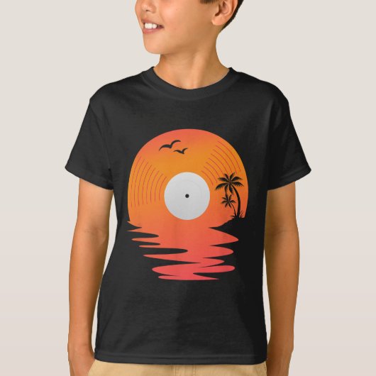 T-shirt Vinyl Record Retro Disk Sea Beach Turntables Desig (Devant)