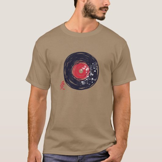 T-shirt Vinyl Record Retro Grunge Avec Les Blossoms Sakura (Devant)