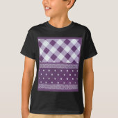 T-shirt Violet blanc À damiers Polka Dot Floral Damask Art (Devant)