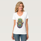 T-shirt Violet Green Gold Petals Hamsa Turquoise Third Eye (Devant entier)