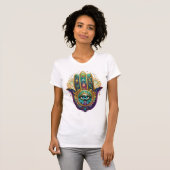 T-shirt Violet Green Gold Petals Hamsa Turquoise Third Eye (Devant entier)