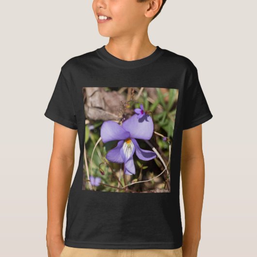 T-shirt Violette à pieds d'oiseau avec bluets (Devant)