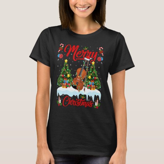 T-shirt Violin   Lights Xmas Tree Santa Violin Christmas (Devant)
