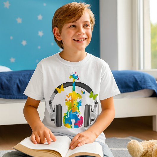 T-shirt Violon Abstrait avec casque et musique