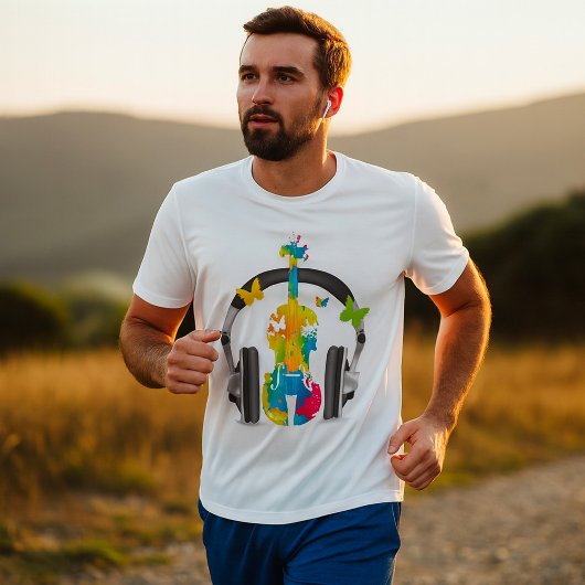 T-shirt Violon Abstrait avec casque et musique