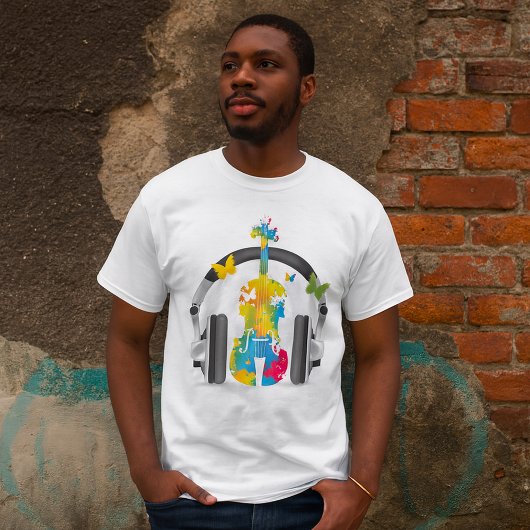 T-shirt Violon Abstrait avec casque et musique