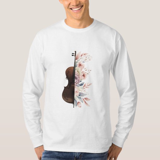 T-shirt Violon avec des fleurs. (Devant)