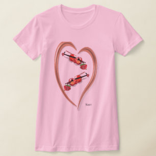 T-Shirt : Violon du coeur de la femme avec un Rose
