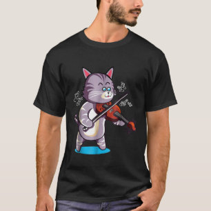 T-shirt Violon Jouer Cool Grey Chat Aime Musique Kitten