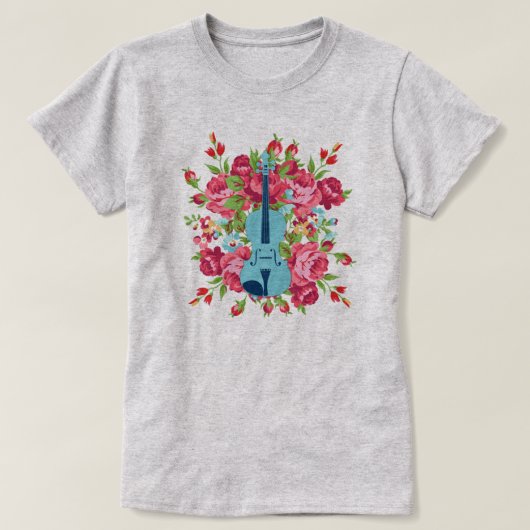 T-shirt violon Rose sauvage Femme (Design devant)