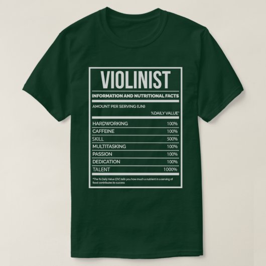 T-shirt Violoniste Funny Violin Nutrition Étiquette pour f (Design devant)