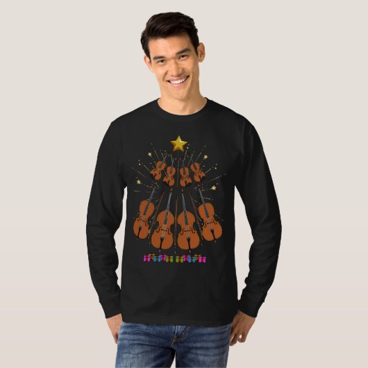 T-shirt Violons de Noël Arbre amusant Joyeux Noël Musicien (Devant entier)