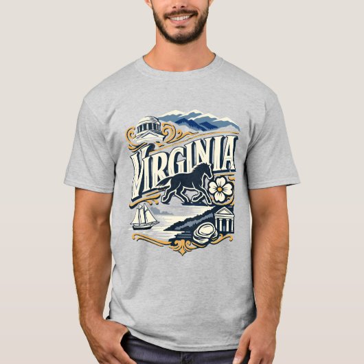 T-shirt Virginia State Heritage Colonial Mountain Art (Devant)