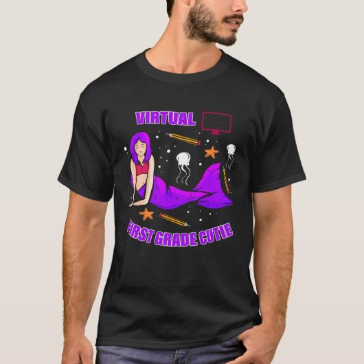 T-shirt Virtual School First Grade Girls First Grader Mer (Devant)