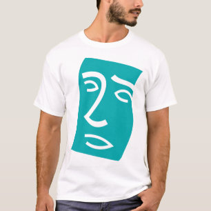 T-shirt Visage Abstrait Moderne Art Linéaire Sarcelle