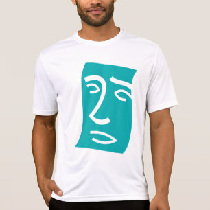 T-shirt Visage Abstrait Moderne Art Linéaire Sarcelle