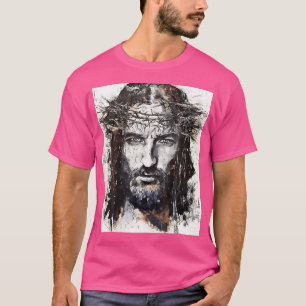 T-shirt Visage D'Art vintage De Jésus Sur Une Croix Avec L