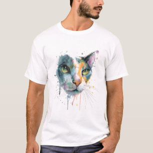 T-shirt Visage de chat à l'aquarelle abstraite, art coloré