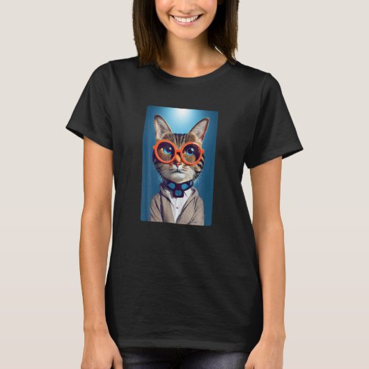 T-shirt Visage de chat avec lunettes funky rétro nerd chat (Devant)