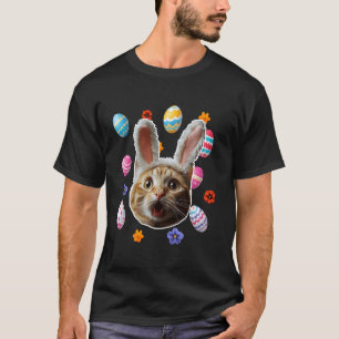 T-shirt Visage de chat choqué drôle avec oreilles de lapin