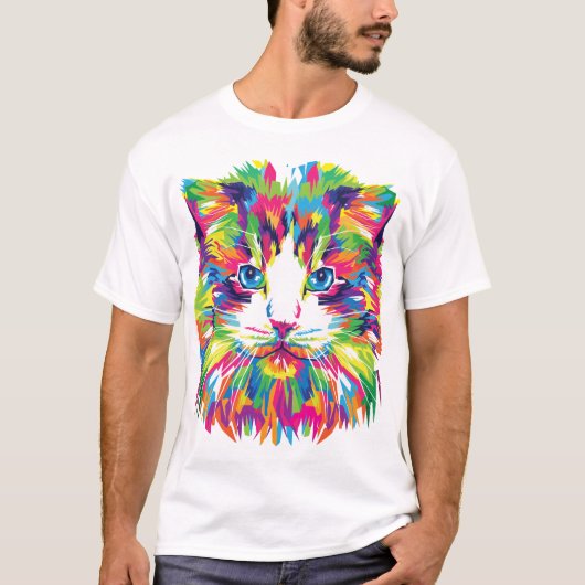 T-shirt Visage de Chat Design Géométrique Prismatique-3245 (Devant)
