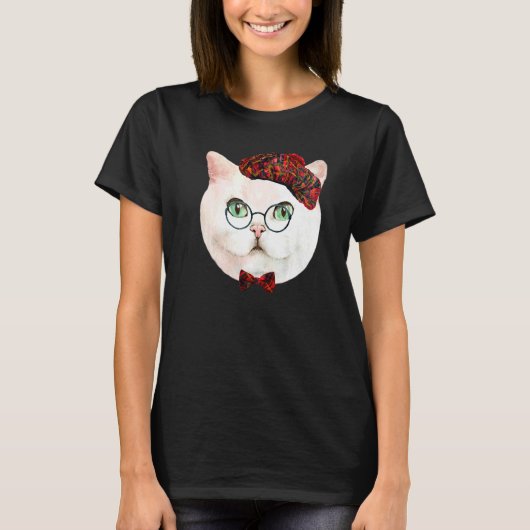 T-shirt Visage de chat funky blanc (Devant)