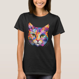 T-shirt Visage de chat géométrique coloré Art triangulaire