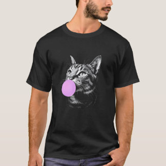 T-shirt Visage de chat mâchant du chewing-gum, mignon noir
