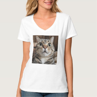 T-shirt Visage de Chat Surpris, Photo de Chat