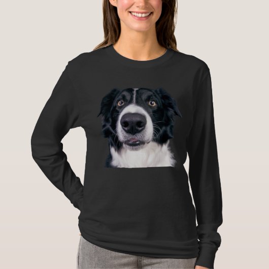 T-shirt Visage de chien noir et blanc (Devant)
