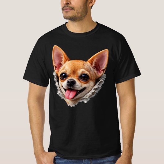 T-shirt Visage de Chihuahua Drôle Design 3D – Mème de Chie (Devant)