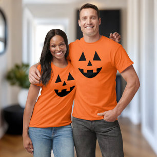 T-shirt Visage de Citrouille d'Halloween Orange pour Coupl
