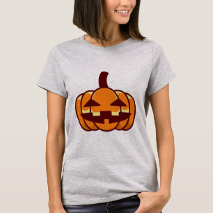 T-shirt Visage de Citrouille Simple Orange Sourire