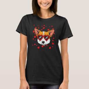 T-shirt Visage de Corgi Gallois Lunettes de cœur Chien mig