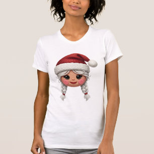 T-shirt Visage de fille de Noël en fil mignon – Tricot dou