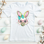 T-shirt Visage de lapin de Pâques avec lunettes et bulle