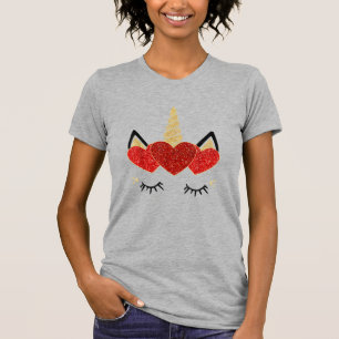 T-shirt Visage de licorne mignonne pour la Saint-Valentin 